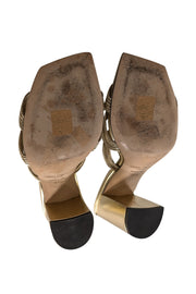 Current Boutique-Jimmy Choo - Gold Strappy Square Toe Mule Pumps Sz 7.5