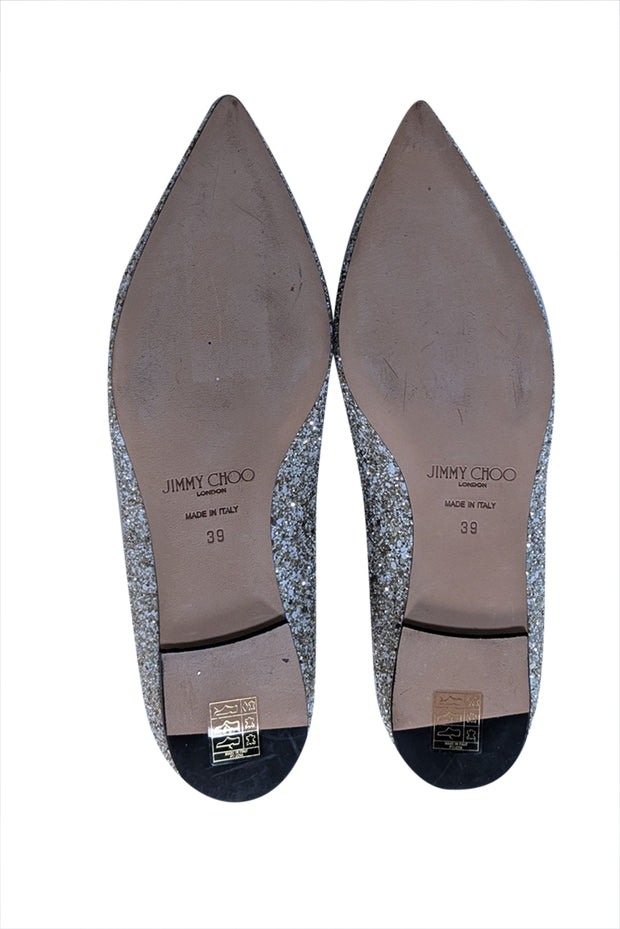 Current Boutique-Jimmy Choo - Gold &amp; White Glitter Pointed Toe Flats Sz 9