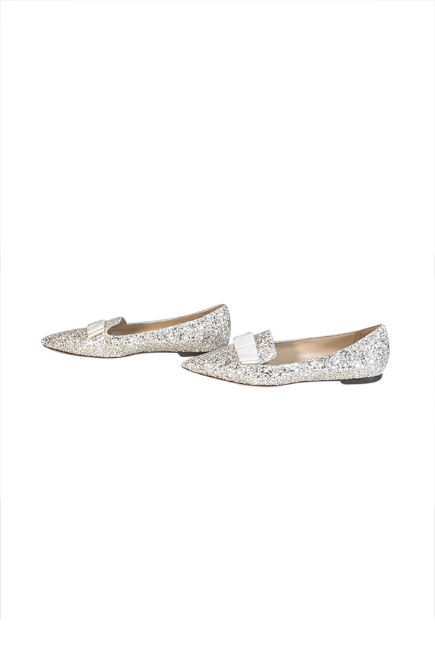 Current Boutique-Jimmy Choo - Gold &amp; White Glitter Pointed Toe Flats Sz 9