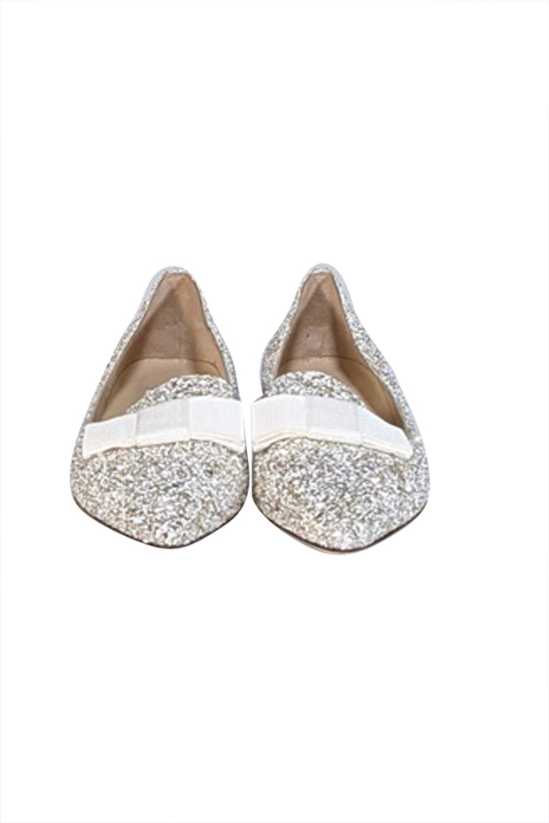 Current Boutique-Jimmy Choo - Gold &amp; White Glitter Pointed Toe Flats Sz 9
