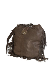 Jimmy Choo - Brown Embossed Fringe Trim Hobo Bag - Current Boutique