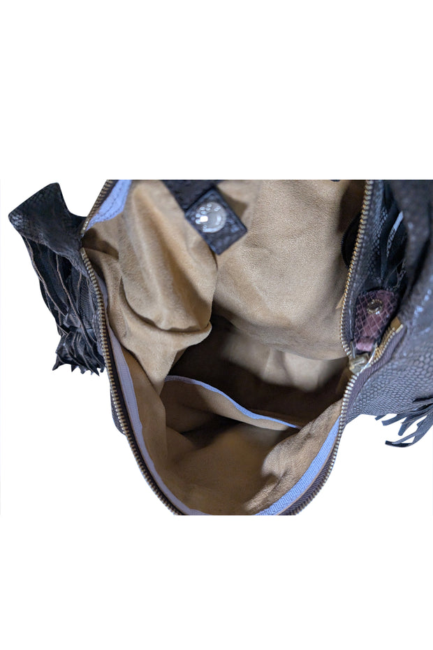 Jimmy Choo - Brown Embossed Fringe Trim Hobo Bag - Current Boutique