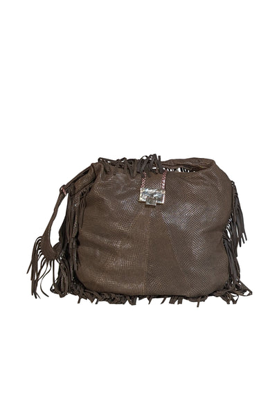 Jimmy Choo - Brown Embossed Fringe Trim Hobo Bag - Current Boutique