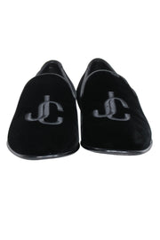 Current Boutique-Jimmy Choo - Black Velvet Logo Loafers Sz 11