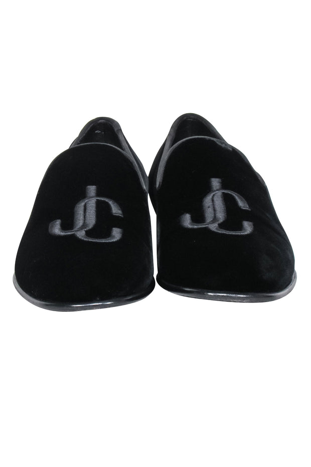 Current Boutique-Jimmy Choo - Black Velvet Logo Loafers Sz 11