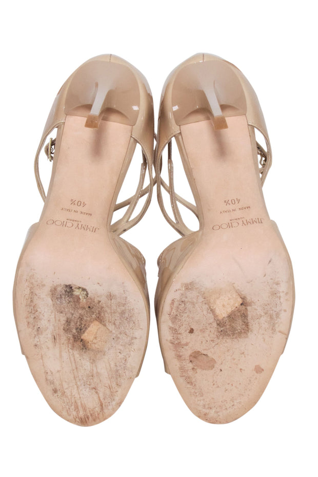 Current Boutique-Jimmy Choo - Nude Patent Leather Open-Toe Heels Sz 10.5