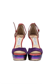 Current Boutique-Jimmy Choo - Coral Pink, Purple, & Metallic Multi Color Open Toe Pumps Sz 7