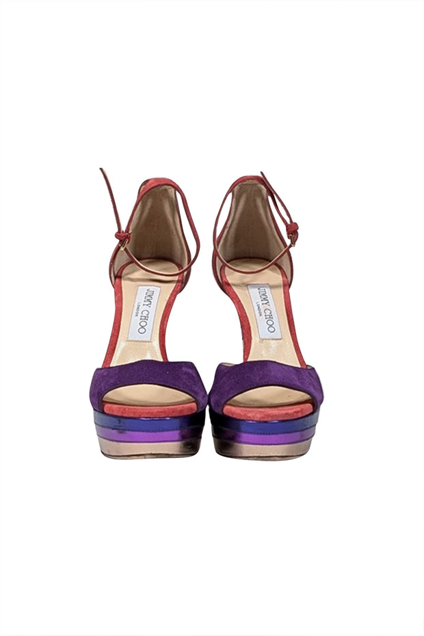 Current Boutique-Jimmy Choo - Coral Pink, Purple, & Metallic Multi Color Open Toe Pumps Sz 7