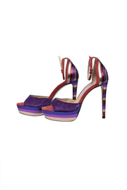 Current Boutique-Jimmy Choo - Coral Pink, Purple, & Metallic Multi Color Open Toe Pumps Sz 7