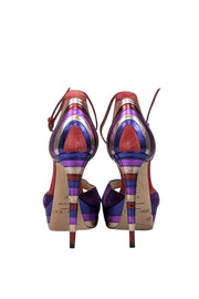 Current Boutique-Jimmy Choo - Coral Pink, Purple, & Metallic Multi Color Open Toe Pumps Sz 7