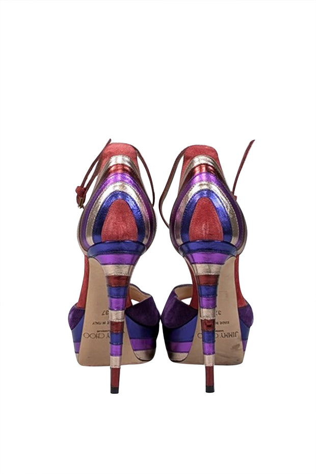 Current Boutique-Jimmy Choo - Coral Pink, Purple, & Metallic Multi Color Open Toe Pumps Sz 7