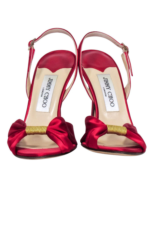 Current Boutique-Jimmy Choo - Red Satin Open Toe Pumps Sz 7.5