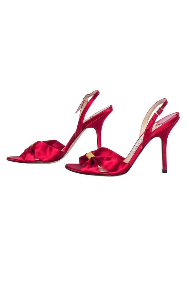 Current Boutique-Jimmy Choo - Red Satin Open Toe Pumps Sz 7.5