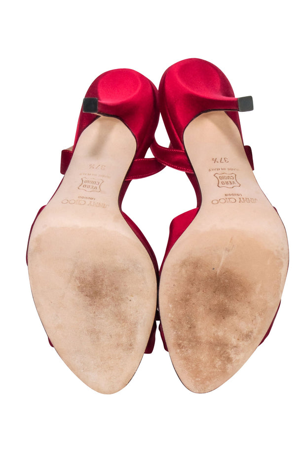 Current Boutique-Jimmy Choo - Red Satin Open Toe Pumps Sz 7.5