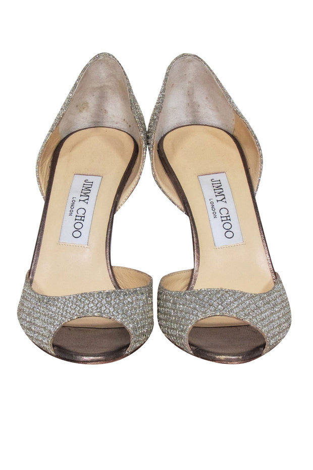 Current Boutique-Jimmy Choo - Gold & Silver Glitter Open Toe Pumps Sz 8.5