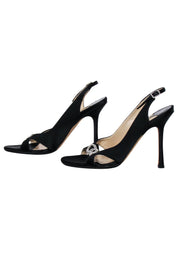 Current Boutique-Jimmy Choo - Black Satin Jeweled Open-Toe Pumps Sz 7