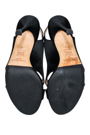 Current Boutique-Jimmy Choo - Black Satin Jeweled Open-Toe Pumps Sz 7