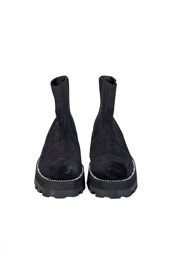 Current Boutique-Jimmy Choo - Black Suede Short Boots w/ Rhinestone Trim Sz 11