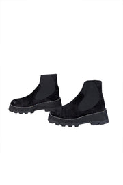Current Boutique-Jimmy Choo - Black Suede Short Boots w/ Rhinestone Trim Sz 11