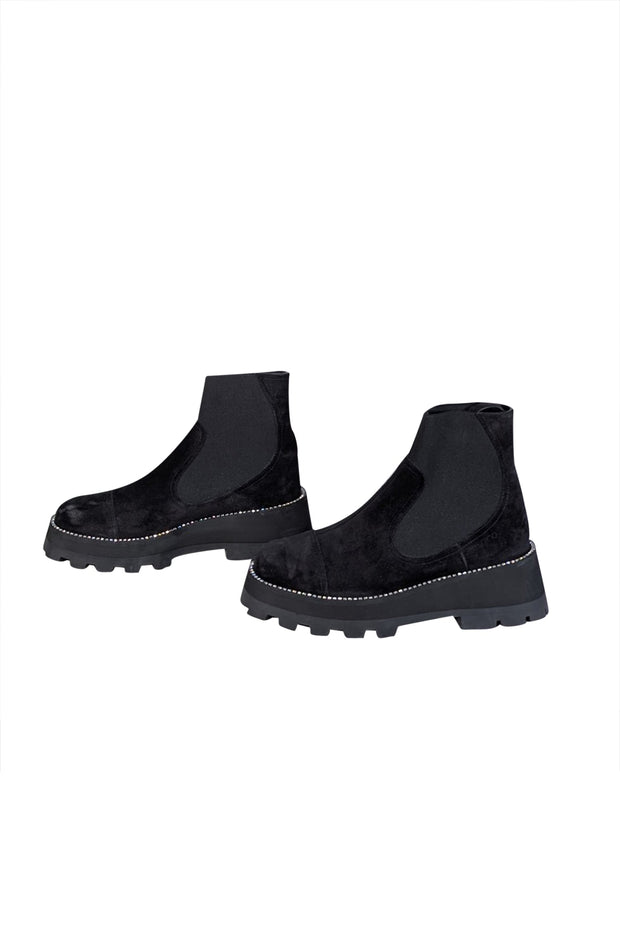 Current Boutique-Jimmy Choo - Black Suede Short Boots w/ Rhinestone Trim Sz 11
