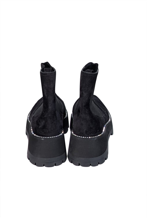 Current Boutique-Jimmy Choo - Black Suede Short Boots w/ Rhinestone Trim Sz 11