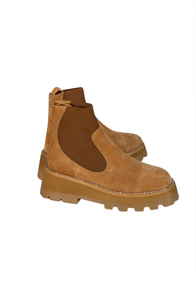 Current Boutique-Jimmy Choo - Tan Suede Short Boots w/ Rhinestone Trim Sz 11