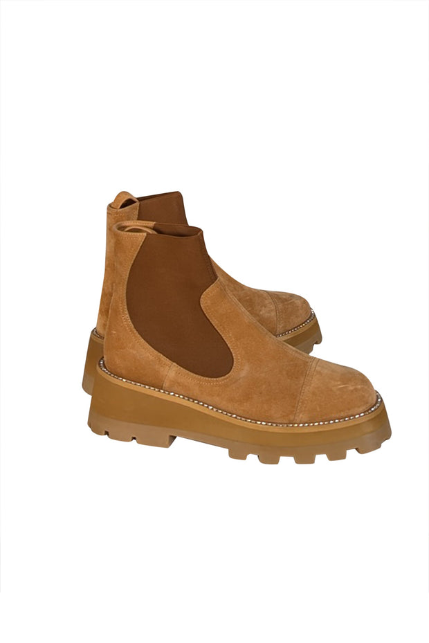 Current Boutique-Jimmy Choo - Tan Suede Short Boots w/ Rhinestone Trim Sz 11