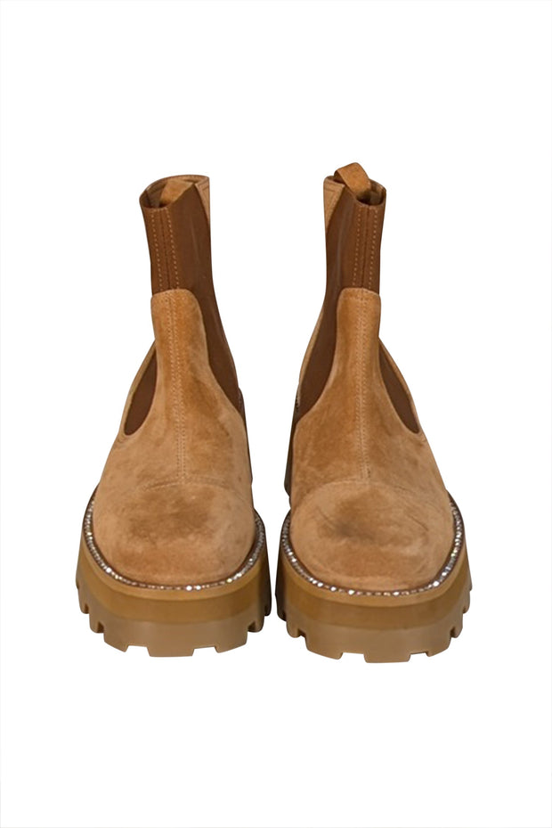Current Boutique-Jimmy Choo - Tan Suede Short Boots w/ Rhinestone Trim Sz 11