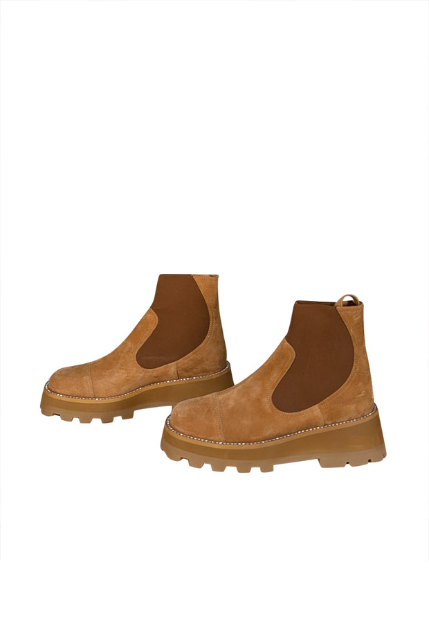 Current Boutique-Jimmy Choo - Tan Suede Short Boots w/ Rhinestone Trim Sz 11