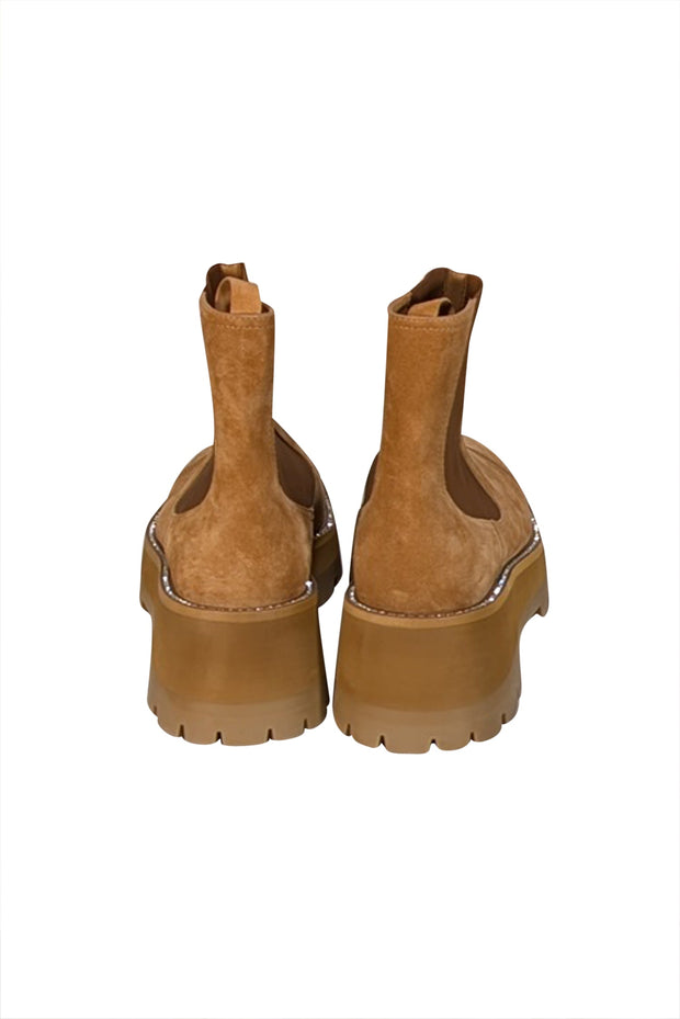 Current Boutique-Jimmy Choo - Tan Suede Short Boots w/ Rhinestone Trim Sz 11