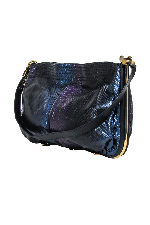 Current Boutique-Jimmy Choo - Purple, Blue & Black Metallic Python Shoulder Bag