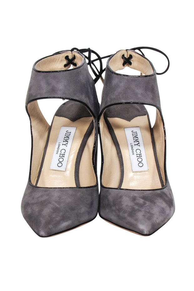 Current Boutique-Jimmy Choo - Grey Suede Strappy Tie Pumps Sz 8