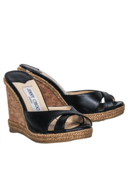 Current Boutique-Jimmy Choo - Black & Tan Leather Cork Wedges Sz 4.5