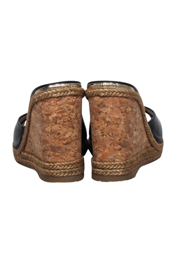Current Boutique-Jimmy Choo - Black & Tan Leather Cork Wedges Sz 4.5