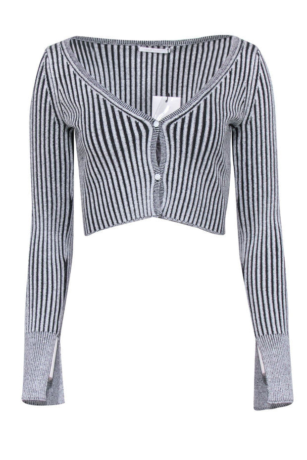 Current Boutique-John Elliott - Charcoal Silk & Cotton Blend Rib Cropped Cardigan Sz M