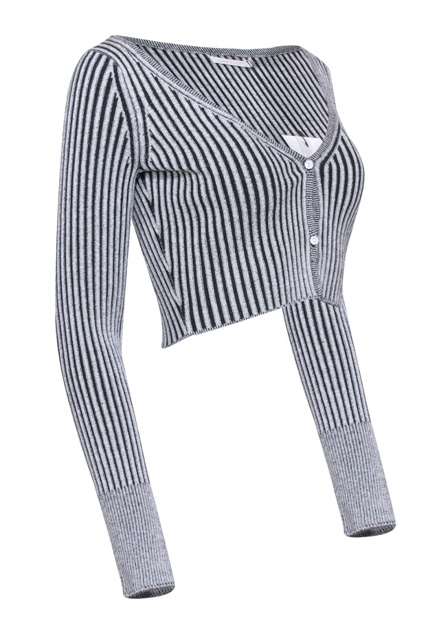 Current Boutique-John Elliott - Charcoal Silk & Cotton Blend Rib Cropped Cardigan Sz M