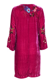 Current Boutique-Johnny Was - Fuchsia Crushed Velvet Floral Embroidered "Ulla" Dress Sz S