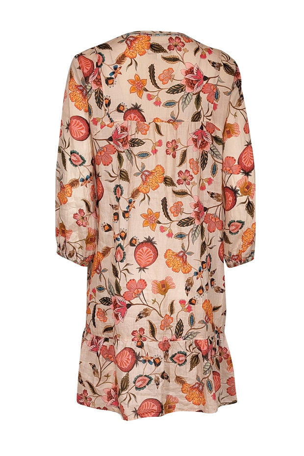 Current Boutique-Johnny Was - Peach w/ Magenta & Orange Floral Print Tunic Dress Sz XS