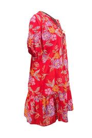 Johnny Was - Red Floral Short Sleeve Shift Dress Sz XS - Current Boutique