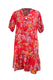 Johnny Was - Red Floral Short Sleeve Shift Dress Sz XS - Current Boutique