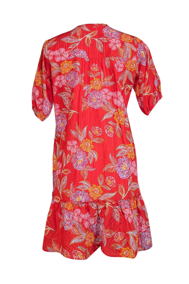Johnny Was - Red Floral Short Sleeve Shift Dress Sz XS - Current Boutique
