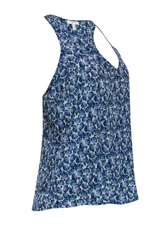 Current Boutique-Joie - Light Beige, Blue, & Green Fruit Print Silk Tank Sz M