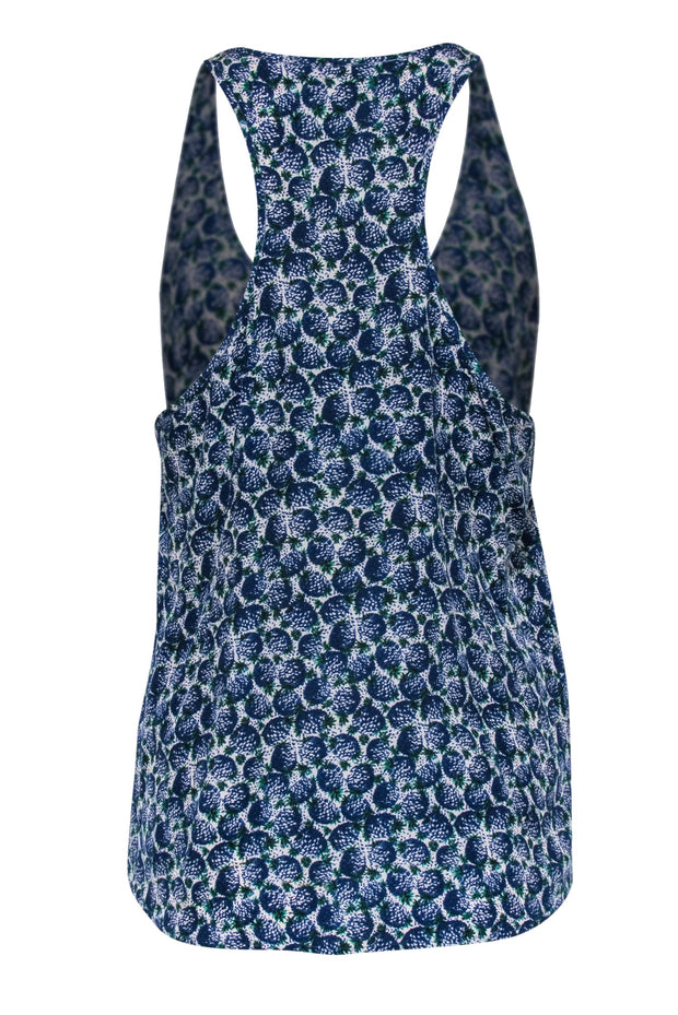 Current Boutique-Joie - Light Beige, Blue, & Green Fruit Print Silk Tank Sz M