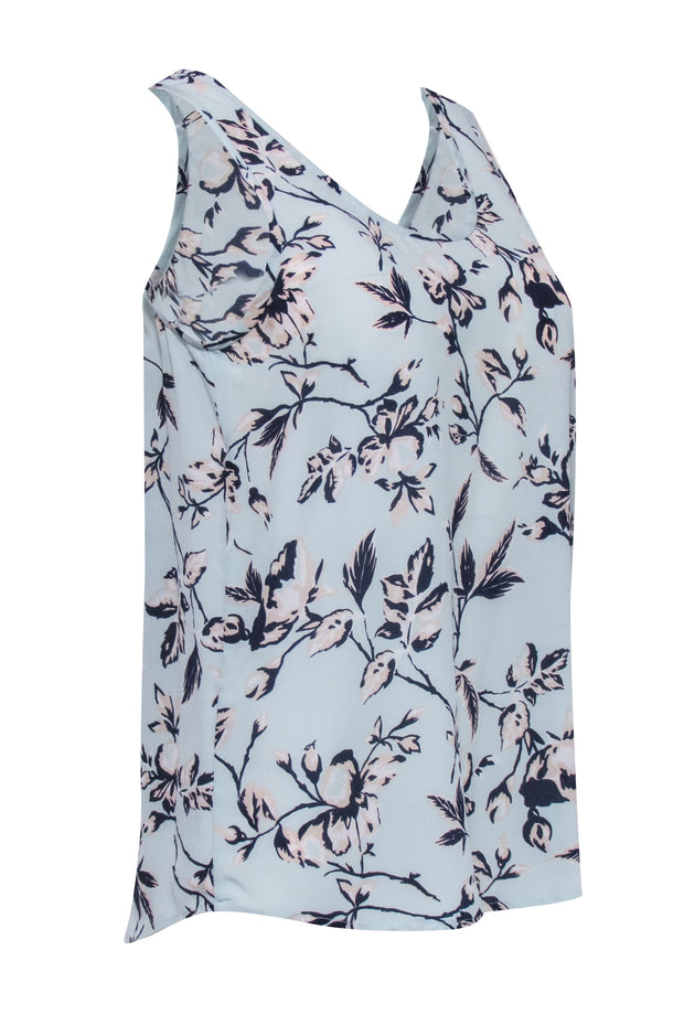 Current Boutique-Joie - Light Blue & Beige Floral Print Silk Tank S
