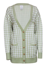 Current Boutique-Joie- Light Green & White Gingham Print Cardigan Sz M