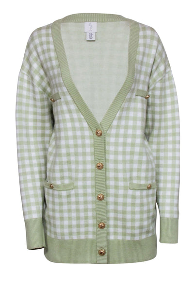 Current Boutique-Joie- Light Green & White Gingham Print Cardigan Sz M