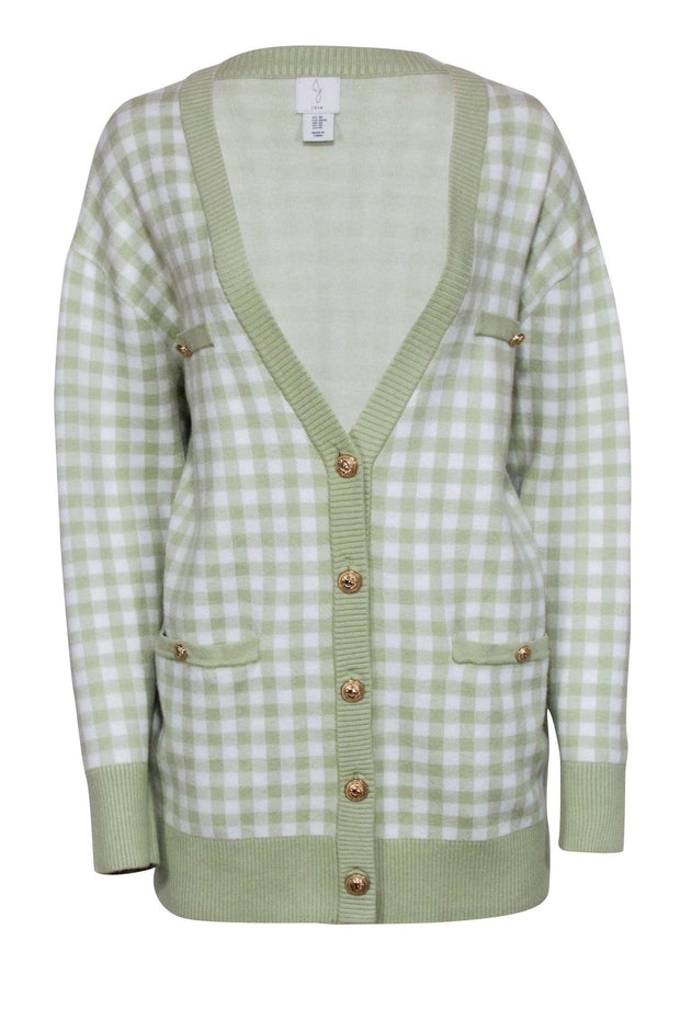 Current Boutique-Joie- Light Green & White Gingham Print Cardigan Sz M