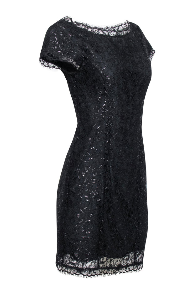 Current Boutique-Joie - Black Metallic Lace Cap Sleeve Sheath Dress Sz S