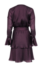 Current Boutique-Joie - Plum Purple & Black Houndstooth Print Ruffled Dress Sz S