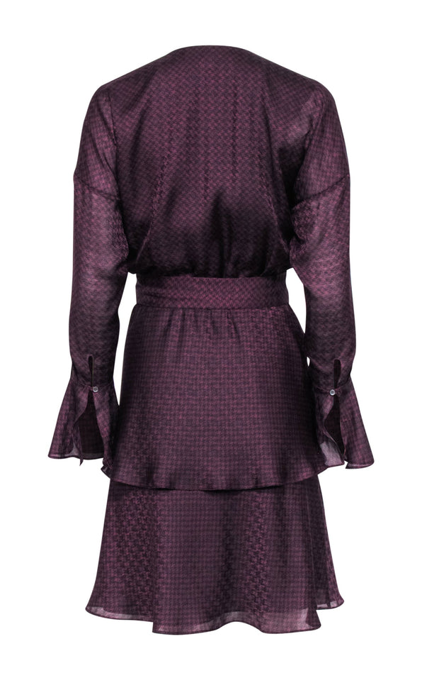 Current Boutique-Joie - Plum Purple & Black Houndstooth Print Ruffled Dress Sz S